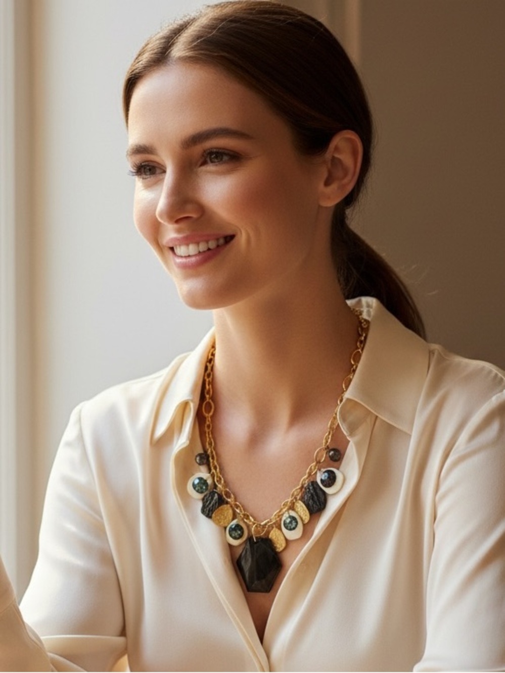 Chic Gold and Black Statement Necklace